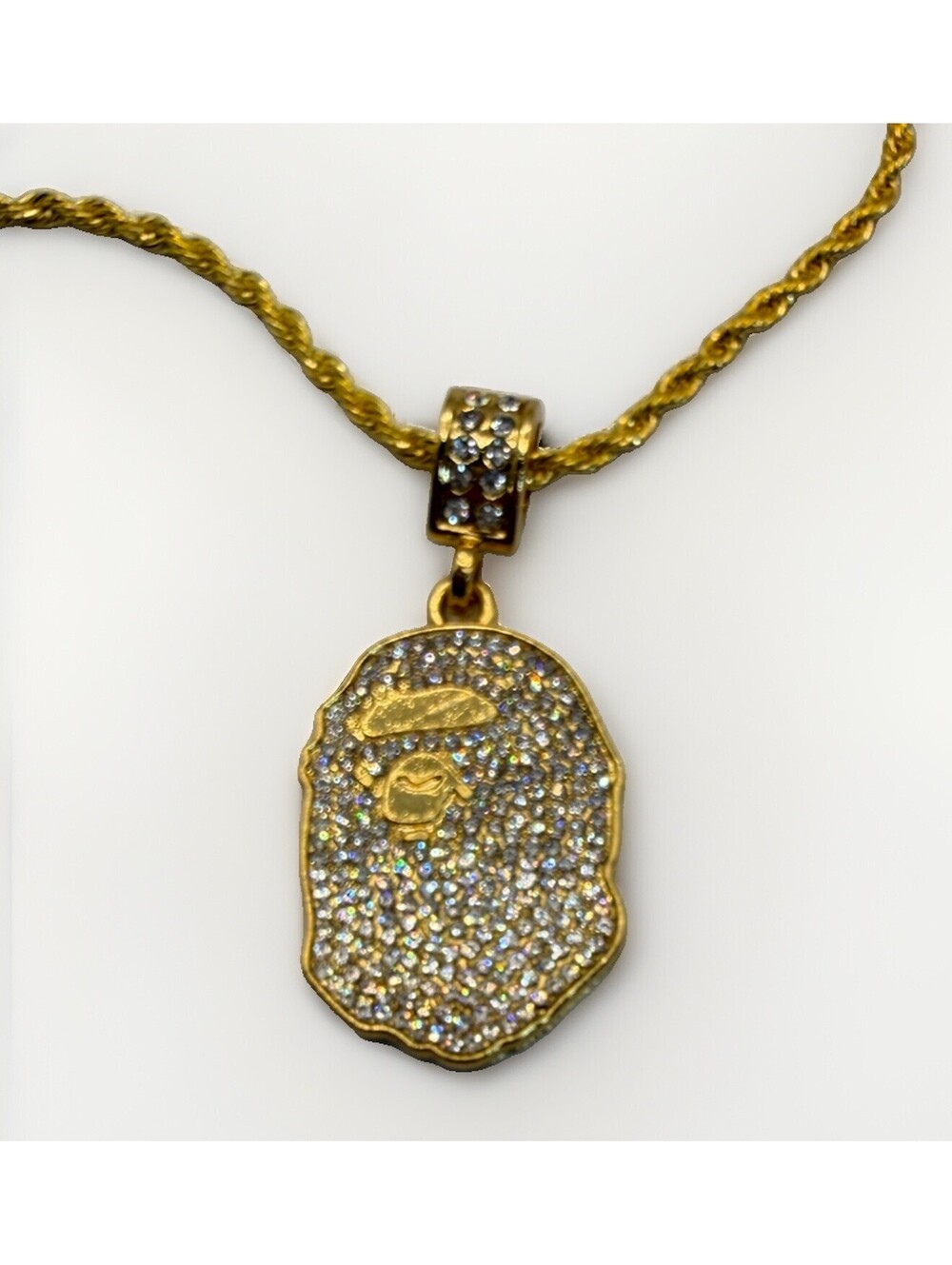 Iced Gold Plated Alloy Cubic Zirconia Bape Rope Chain Necklace
